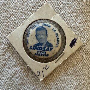 Vintage "The Best News Since La Guardia LINDSAY For Mayor" NY Pinback Button